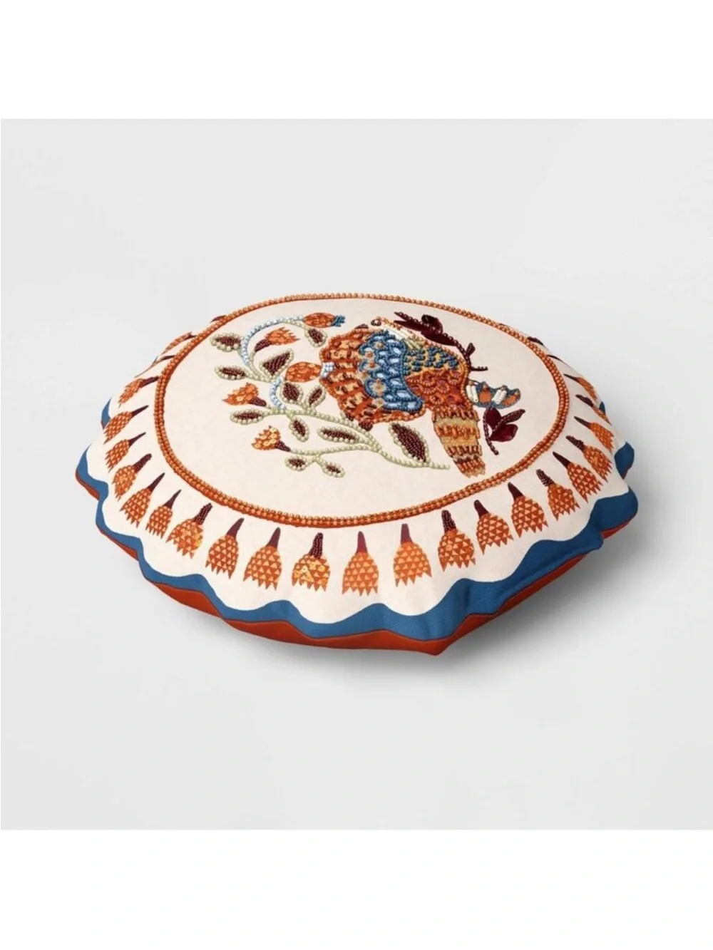 Thanksgiving Fall Round Turkey Scalloped Pillow - Threshold Target
